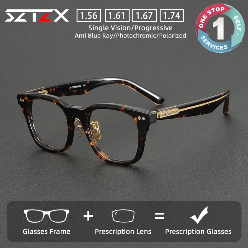 

Очки для чтения SZTZX Classic Retro Luxury с защитой от синего света, оправа из ацетата, титановые дужки, прогрессивные линзы
