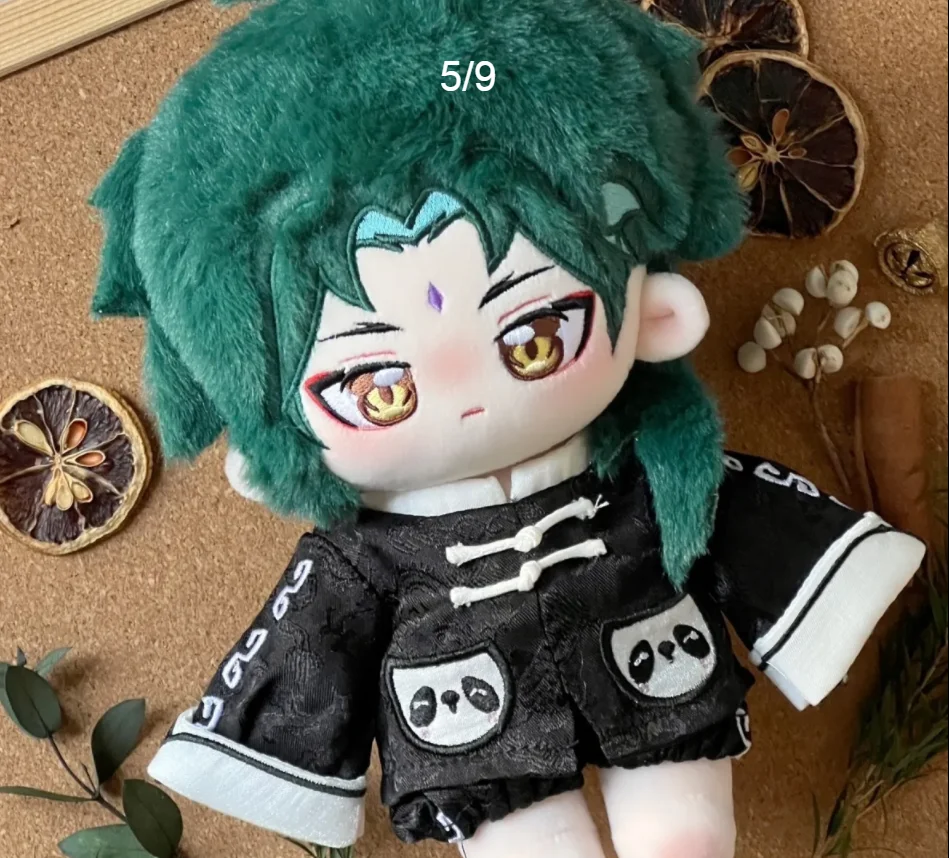 20cm Anime Genshin Impact Xiao Green Hair Monster Cosplay Plush Doll Cotton Stuffed Body Dress Up Clothes Cotton Gift Xmas image 3