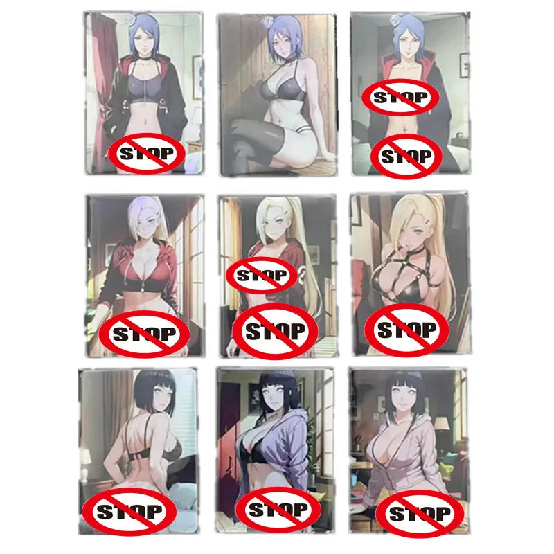 9Pcs/set Anime Naruto Konan Hinata Ino Heroine Underwear Show Fan Series ACG Sexy Nude Card DIY Game Toy Gift Collection Card