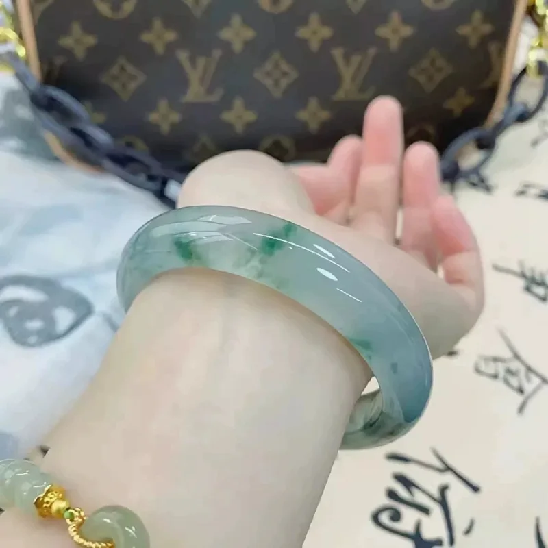 زهرة شفافة نوع دائرة حقيقية العائمة سوار اليشم الأخضر #3