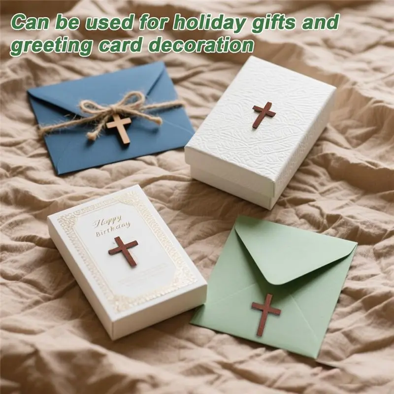 THIVN-Christian Gift For Easter- 100Pcs Mini Wooden Crosses,For Pocket Prayers Crafts Small Charms Egg Fillers