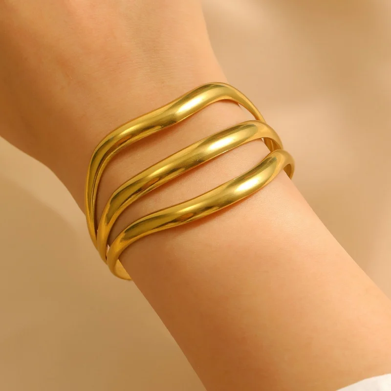 New Stainless Steel Wave Open Bracelet Bangles for Women Female Adjustable Geometric Mobius Rings Non-fading Jewelry Gift