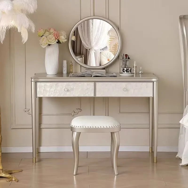 American light luxury shell dresser light luxury high-end bedroom new makeup table cream wind solid wood shelf