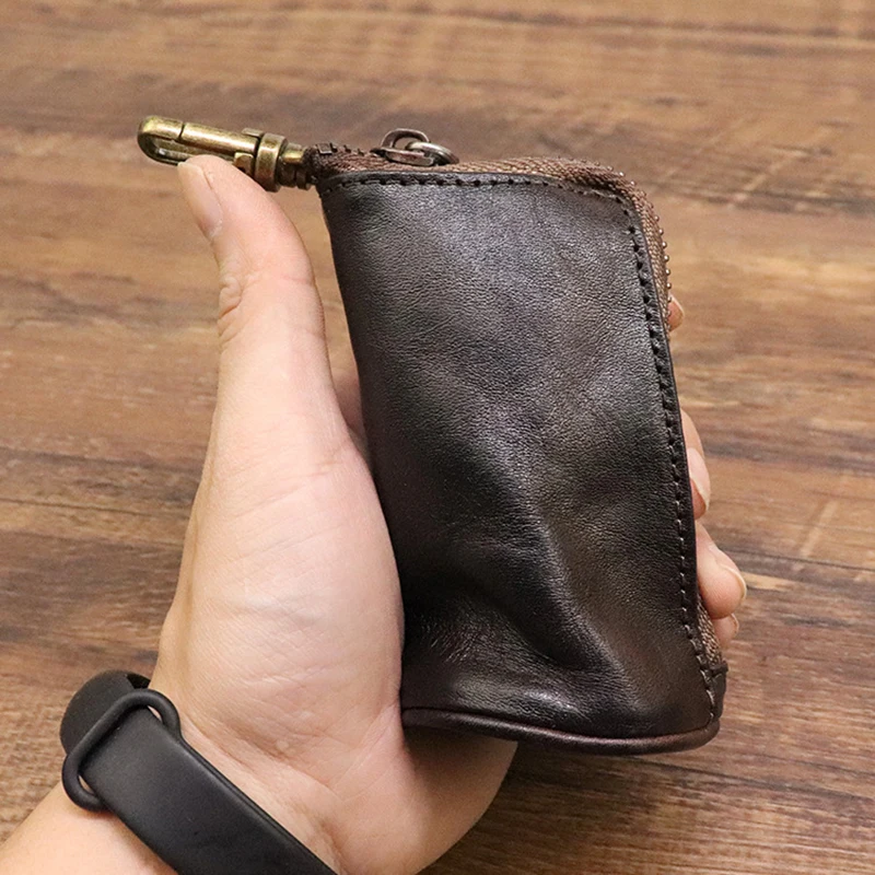 

Cowhide Coin Purse Genuine Leather Zipper Keychain Wallet Men Women Auto Car Key Holder For Keys Zipper Key Cover Key Bag