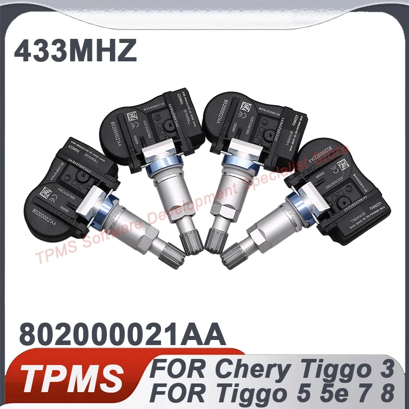 

4PCS 433MHZ 802000021AA TPMS Sensor Tire Pressure Monitoring Sensor For Chery Tiggo 3 3X 5 5e 7 8 Arrizo 5 Plus 7 GX