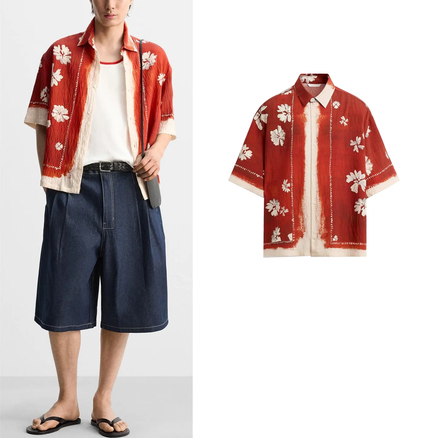 

Новый летний мужской свободный крой ort Sve irt с воротником из вискозы и цветочным принтом, удобный дышащий летний топ