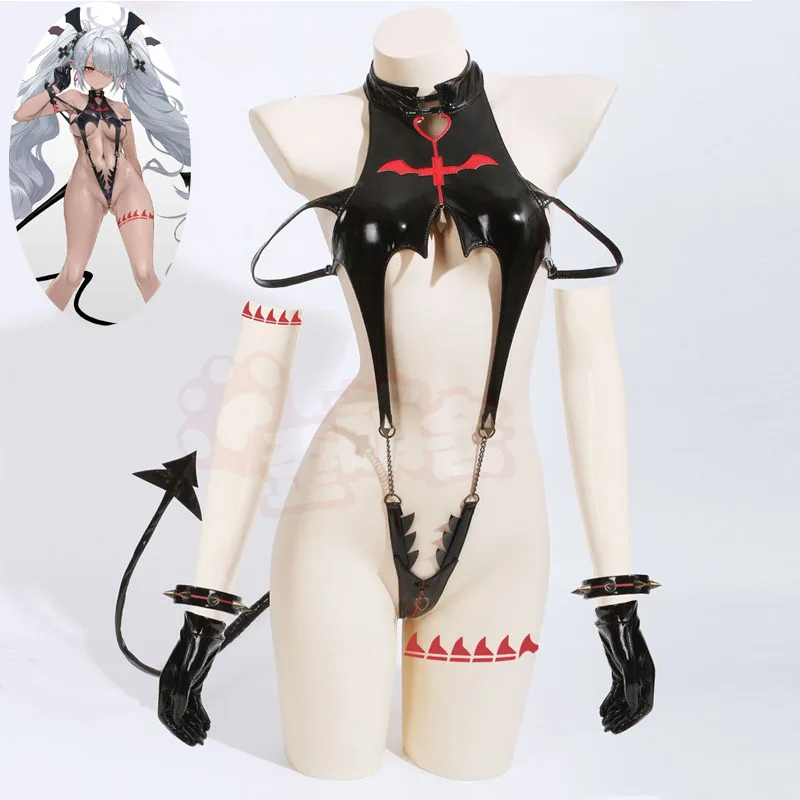 

Anime Azur Lane Lori Little Demon Cosplay Costumes Women Sexy Leather Bodysuit Headwear Ears Tail Suit Halloween Party Clothes