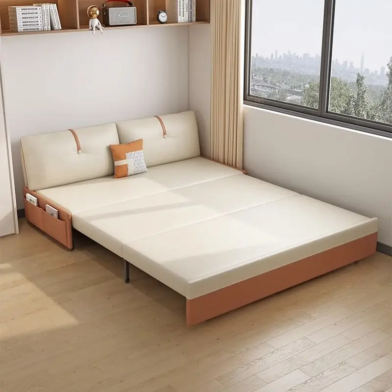 Sofa bed dual-purpose small apartment living room foldable multi-functional single double light luxury storage without armrests