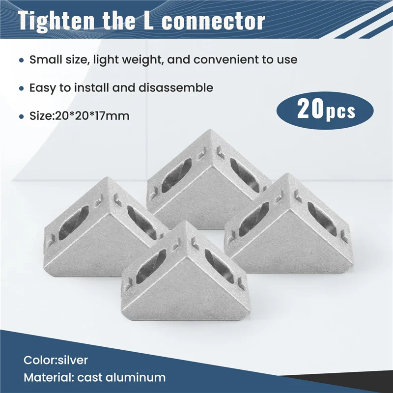 A05E-20Pcs 2020 ângulo de montagem de canto alumínio 20x20 l conector suporte fixador jogo uso 2020 perfil alumínio industrial