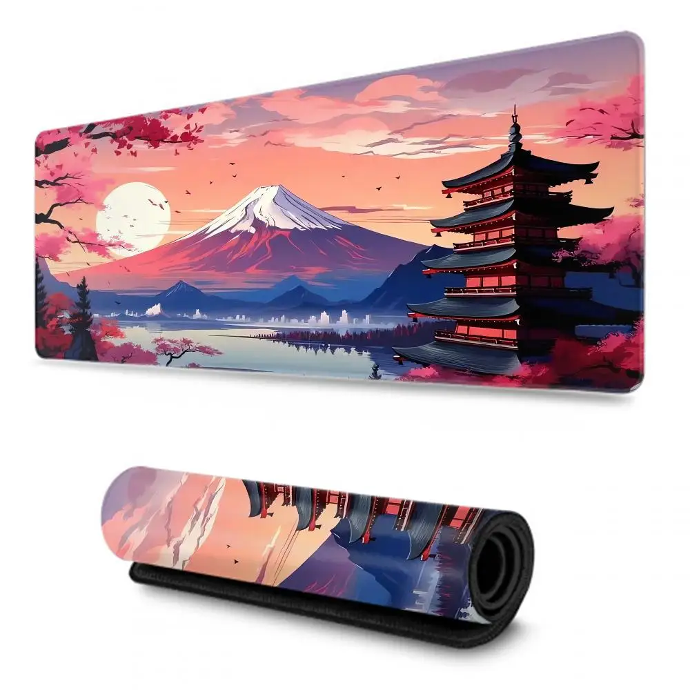 Theme game table mat - Featuring the design of Mount Fuji, cherry blossoms and pagodas, with anti-slip rubber bottom