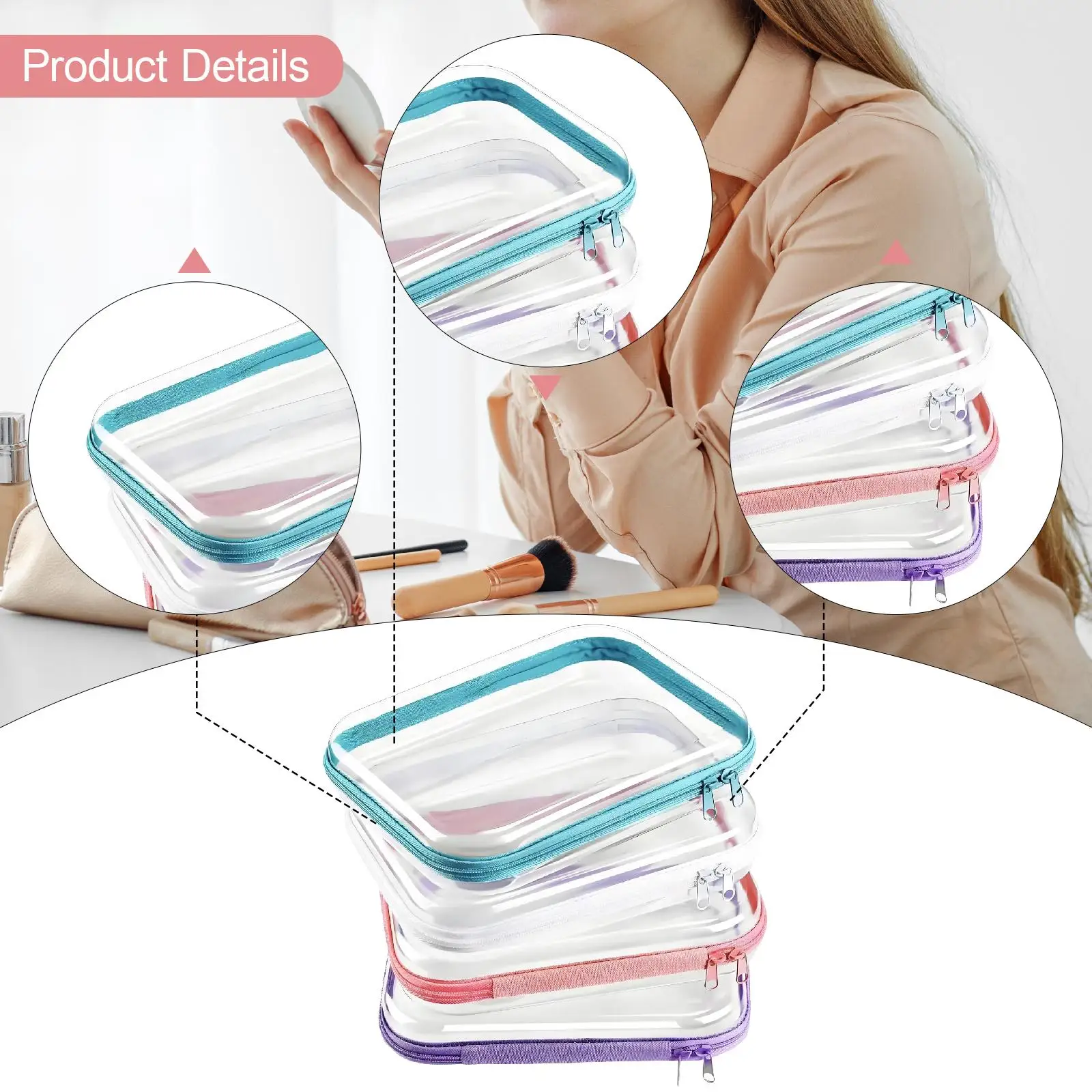 Transparent Cosmetic Bag Organizer with Zipper Portable Makeup Pouch Storage for Travel Beauty Essentials
