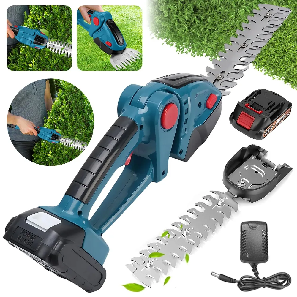 Kit de taille-haie sans fil à double fonction avec 2 lames remplaçables et chargeur, cisaille légère portative pour herbe et arbustes, équipement de coupe précis anti-emmêlement pour l'entretien des pelouses de jardin, outil de jardinage idéal pour les passionnés de plantes