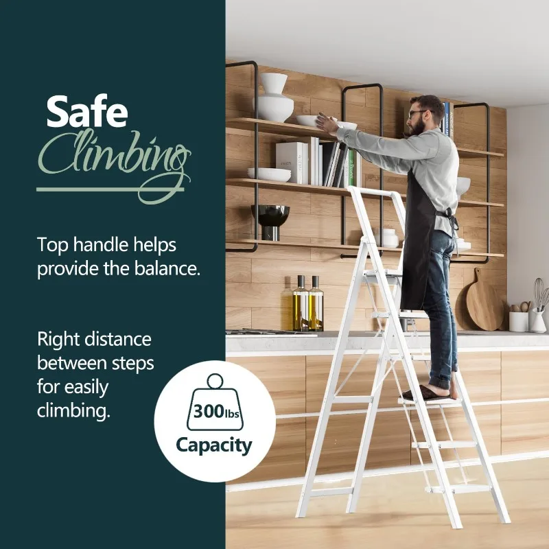 6 Step Ladder, Lightweight Folding Ladders with Wide Pedals, Slim Stepladder for Narrow Spaces, Tall Ladder for High Ceilings Wi