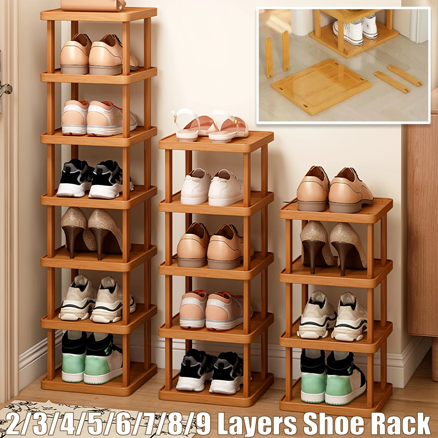 2/3/4/5/6/7/8/9 Layer Shoe Rack Narrow Space Shoes Organizer Small Shoe Cabinet Home Dormitory Entryway Space-saving Shoes Shelf