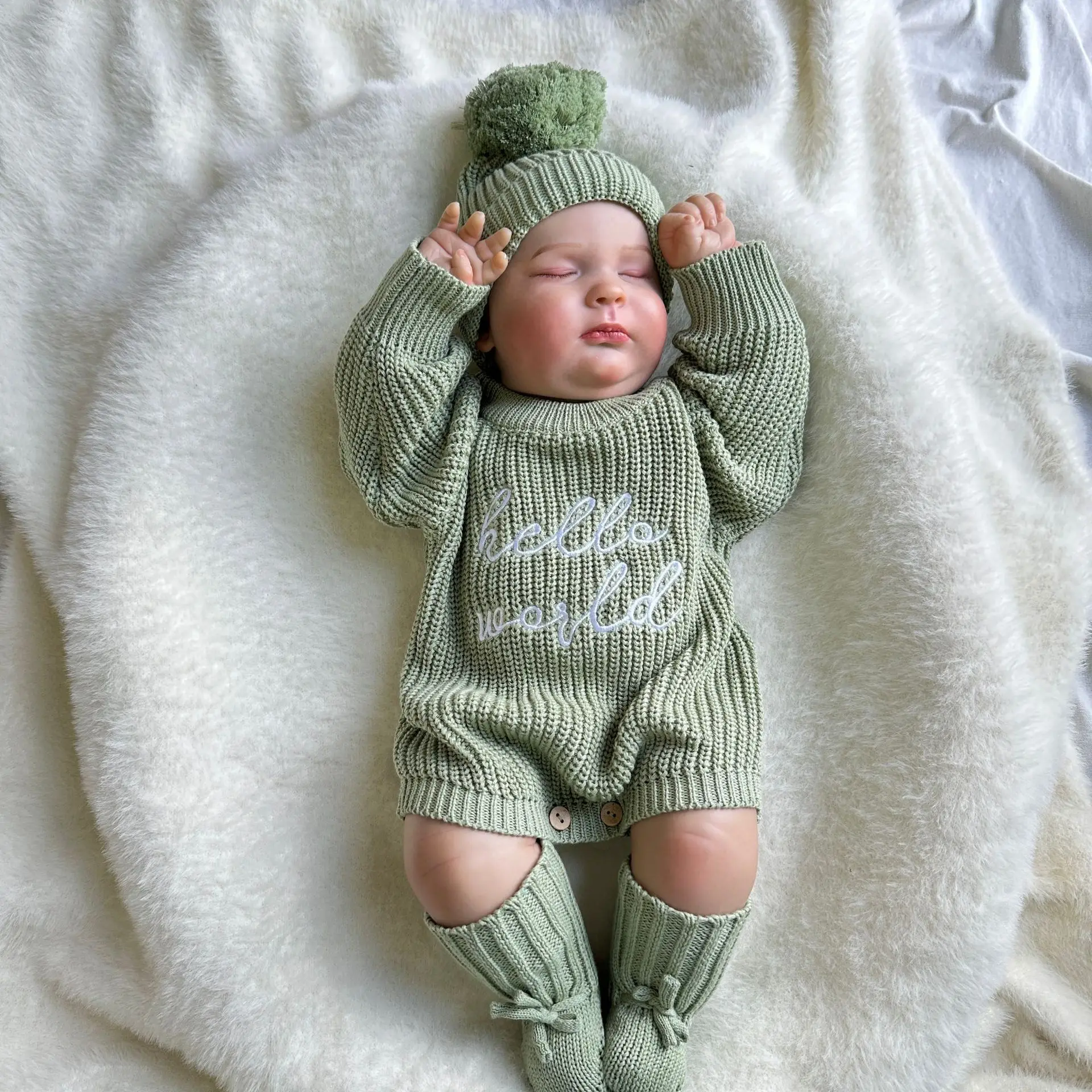 Baby Outfit Hello World Knitting Newborn Photography Romper Hat Baby Sweater Photo Shooting