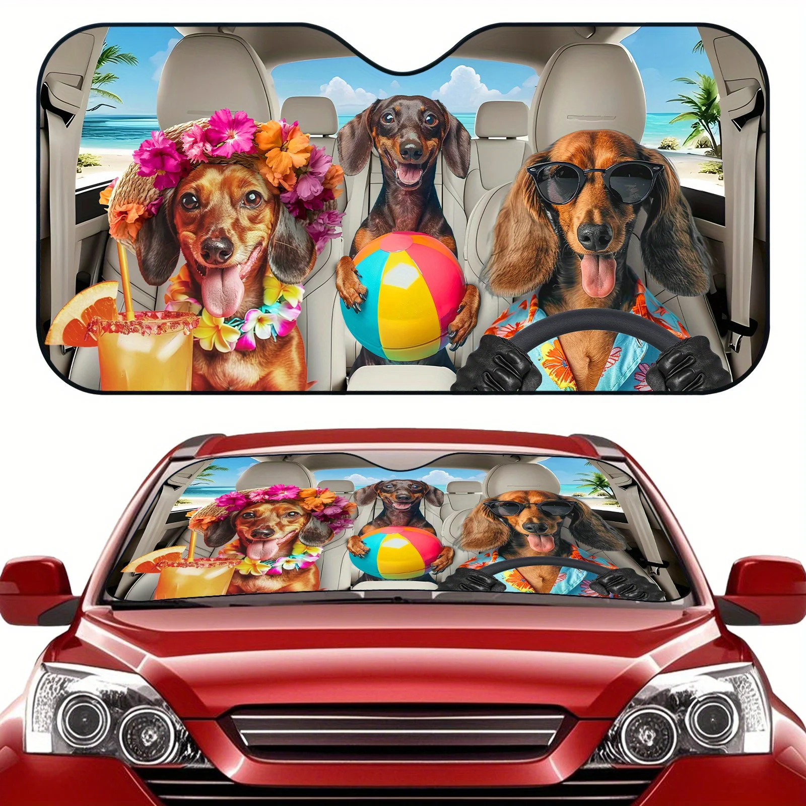 

1 шт., солнцезащитный козырек на лобовое стекло автомобиля с забавным рисунком собаки-защита от ультрафиолета и рассеивание тепла, складной солнцезащитный козырек с тропическим D