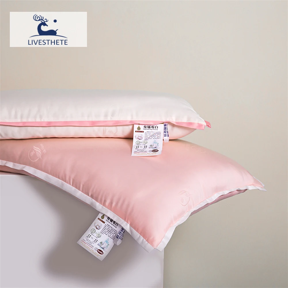 

Liv-Esthete Noble Pink 100% Silk Pillow King Queen 3D Style Rectangle Silk Inner Pillow For Sleeping Neck Protection Bed Pillows