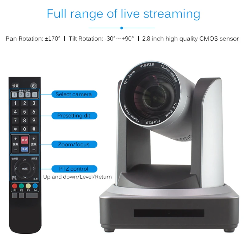 กล้องประชุม TCHD ซูม 12 เท่า ความละเอียด 1080P สำหรับห้องประชุม ระบบสตรีมมิ่ง IP แบบ PTZ