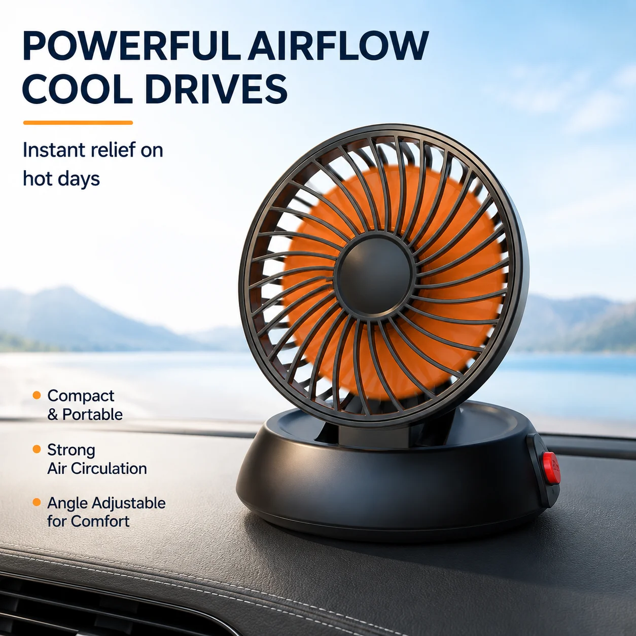Lcars Car Dashboard Fan, Cigarette Lighter Powered Foldable Small Fan, Low Noise, Strong Wind, Car Cooling and Heat Dissipation Fan