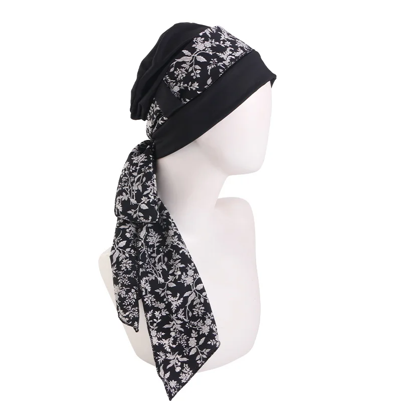 Neue zweiteilige muslimische Stretch-Turbane für Frauen, vorgebundene Kopftücher, Bandanas, Kopftuch für Krebspatienten und Haarausfall, Kopfwickel, Stretch-Hijabs – Detail 10