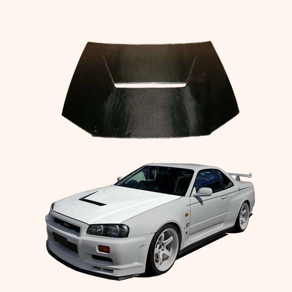

SUITABLE Car Body Kit Front Engine Hood For Nissan Skyline R34 (GTR Only) K Style Carbon Fiber Front Vented Hood Bonnet