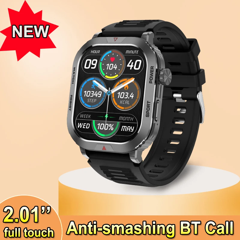 

New Fashion Smartwatch 2.01'' Men Anti-drop Anti-Smashing Wrist Clock 100+ Sports Wristwatch BT Call Smart Watch Free Shipping