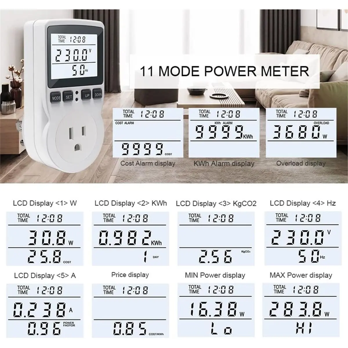 Industrial Tools Watt Meter Power Meter Plug Electricity Usage Monitor,Kilowatt Meter Socket Outlet,Voltage Amps Power Meter US