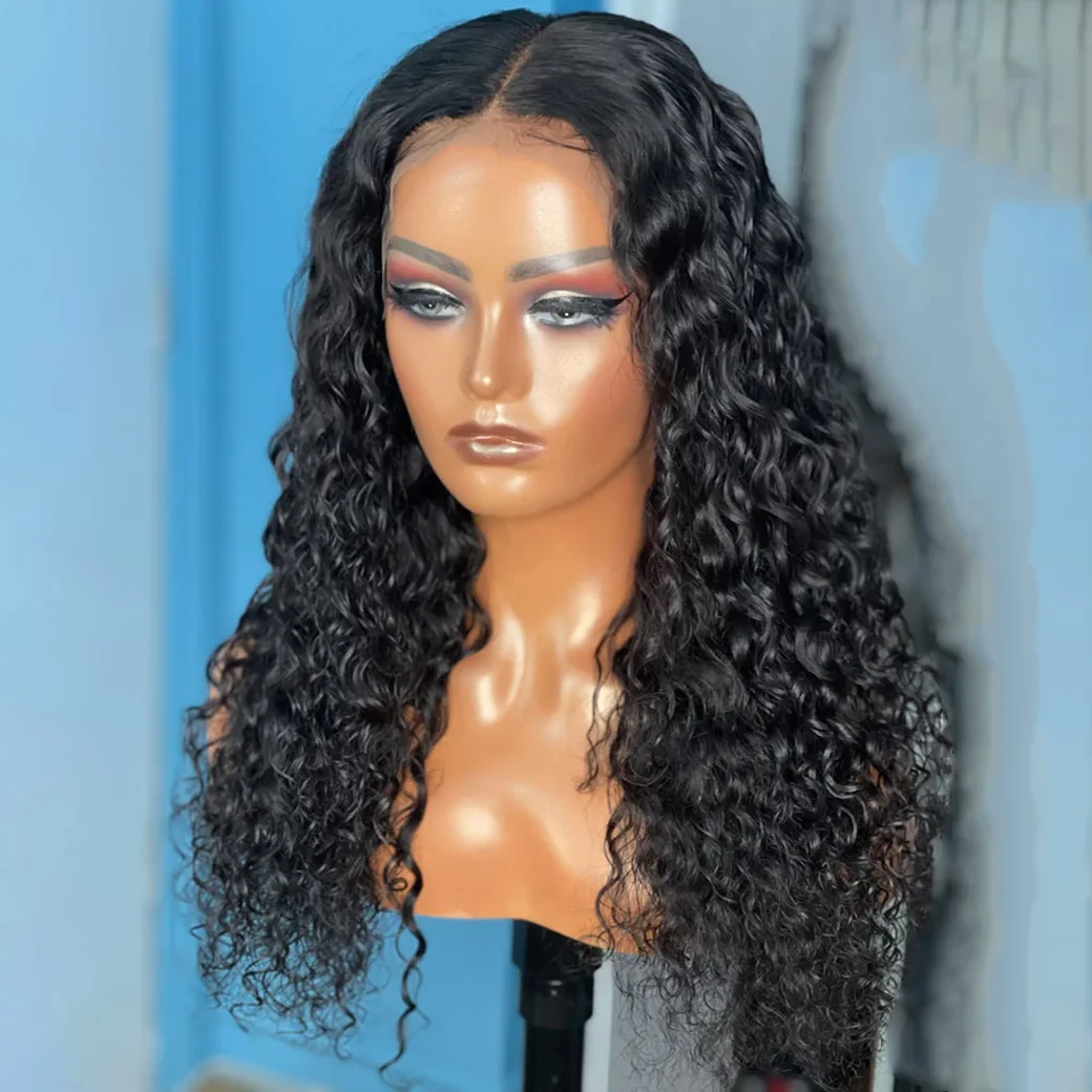 26 pouces naturel Long noir plumé crépus bouclés cheveux humains 13x6 HD dentelle avant perruques brésilien partie libre avec des cheveux de bébé sans colle