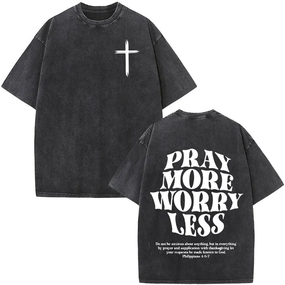 

Christian Jesus Faith Over Fear Bible Verse Washed T-shirts Men Women Fashion Vintage Oversized T Shirts Harajuku Cotton T-shirt
