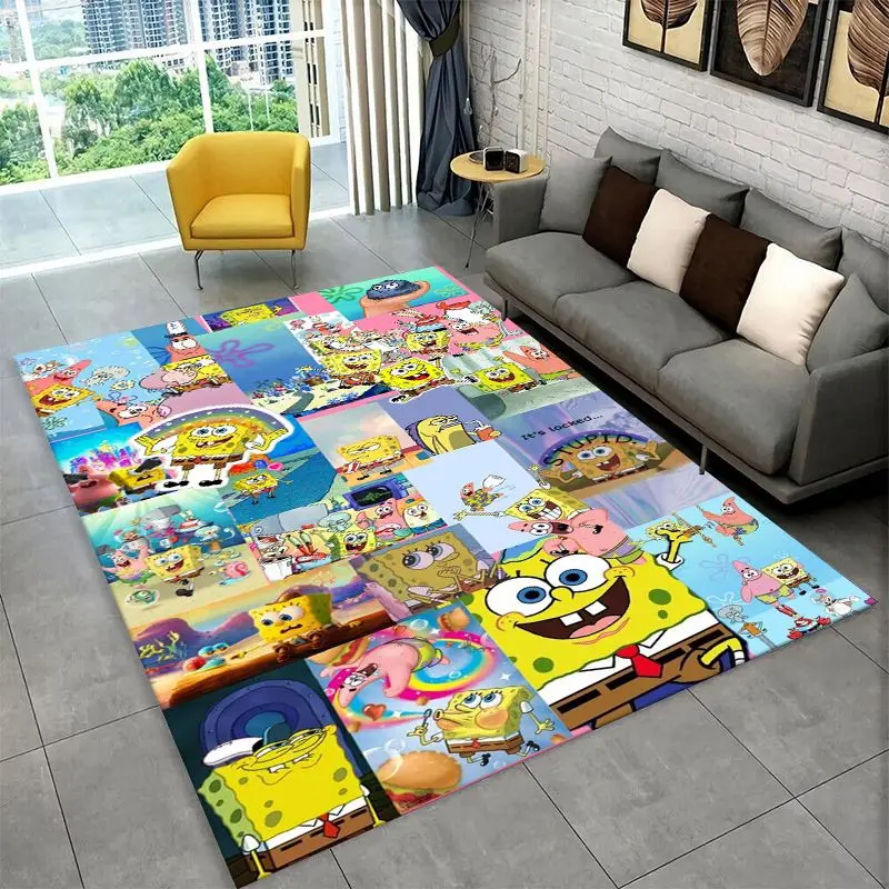 Cute S-SpongeBob Cartoon Non-Slip Area Rug for Living Room,Bedroom,Playroom,Soft Carpet Floor Mat Home Decor Rug  Room Gift