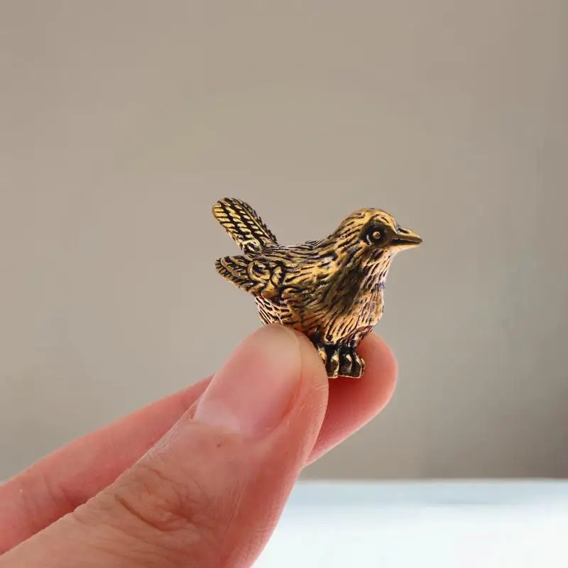 2/4pcs Vintage Ornaments Mini Vintage Brass Bird Statue Retro Sparrow Figurines Small Animal Sculpture For Living Room Bedroom H
