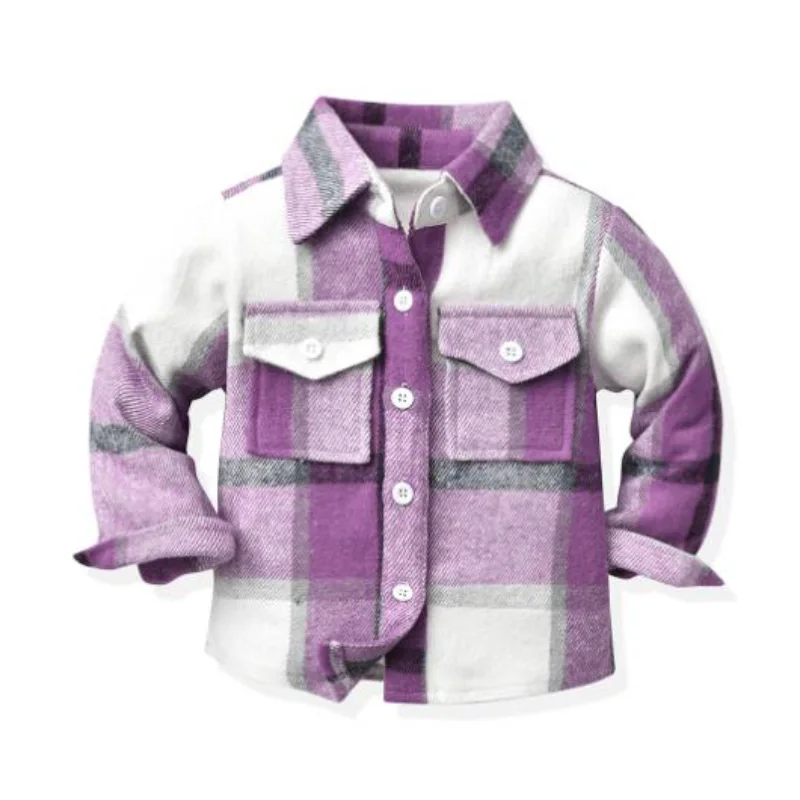 Shirt jacket classic plaid spring autumn thickened sports casual warm wear tops boys girls 2-10 year fashion children\'s clothing