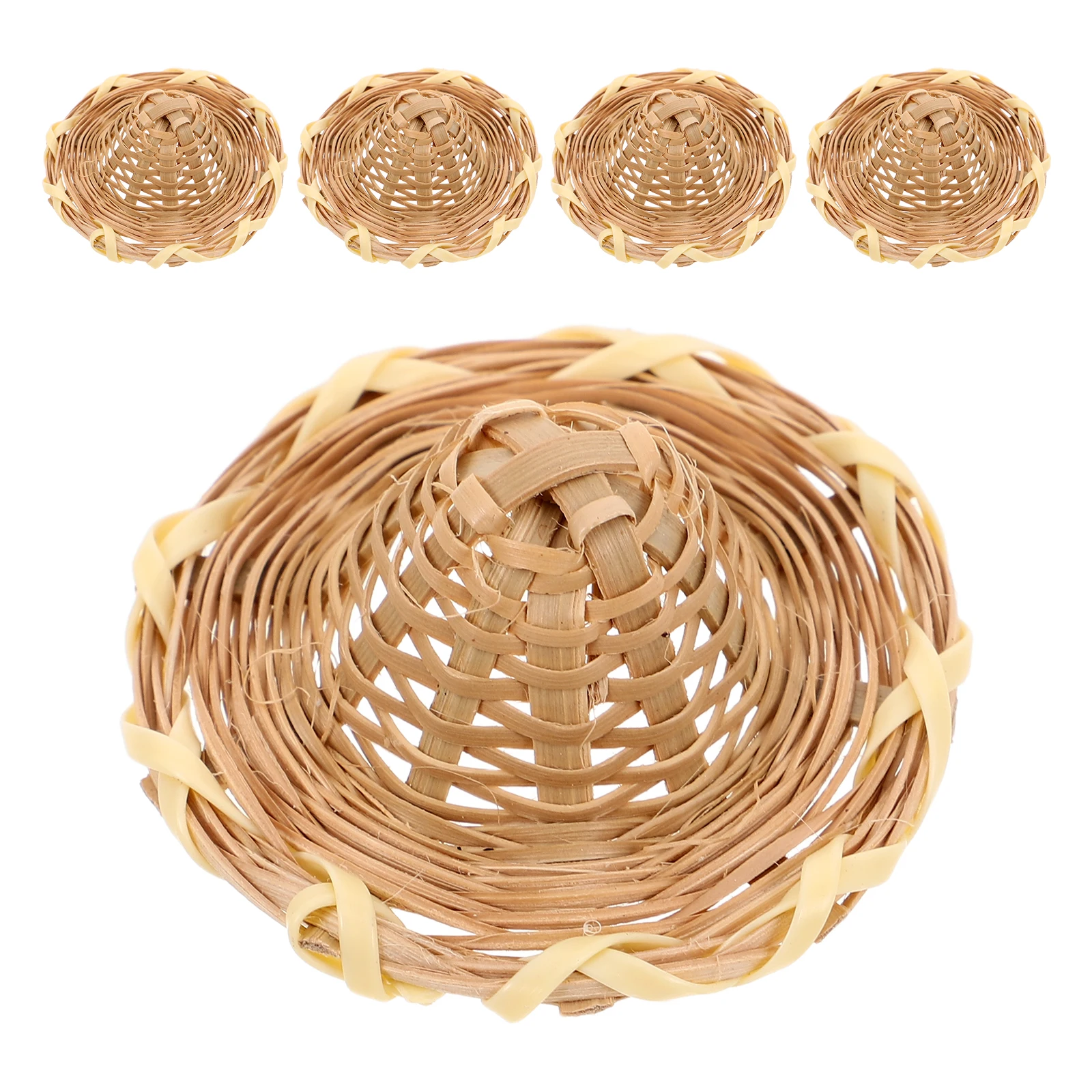 Chapeaux de tissage de paille faits à la main, 5 pièces, pour bricolage: Mini casquette artisanale, ornements avec motif en rotin naturel, idéal pour la décoration de la maison de poupée et
