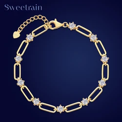 Sweetrain 4mm Moissanite Bracelet For Women 18K Gold Plated 925 Silver D Color Lab Created Diamond Bracelet Anniversary Gift
