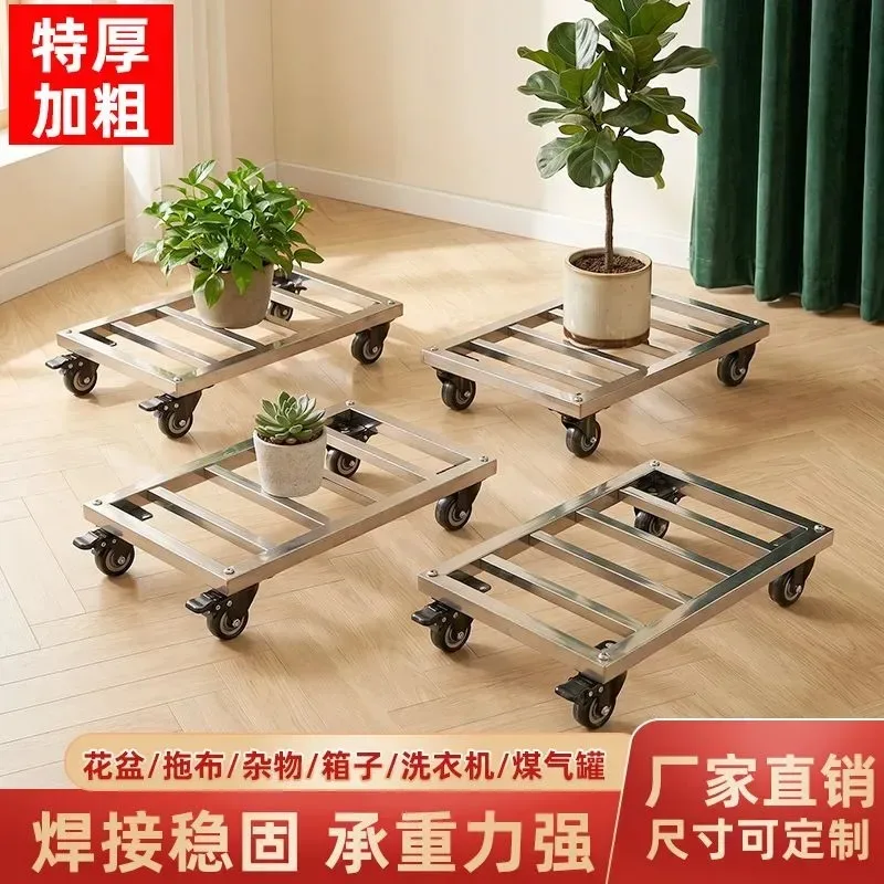 for Stainless Steel Flower Pot Base Mobile Tray with Four Wheels Bonsai Shelf Rectangular Bracket Strong Load Bearing