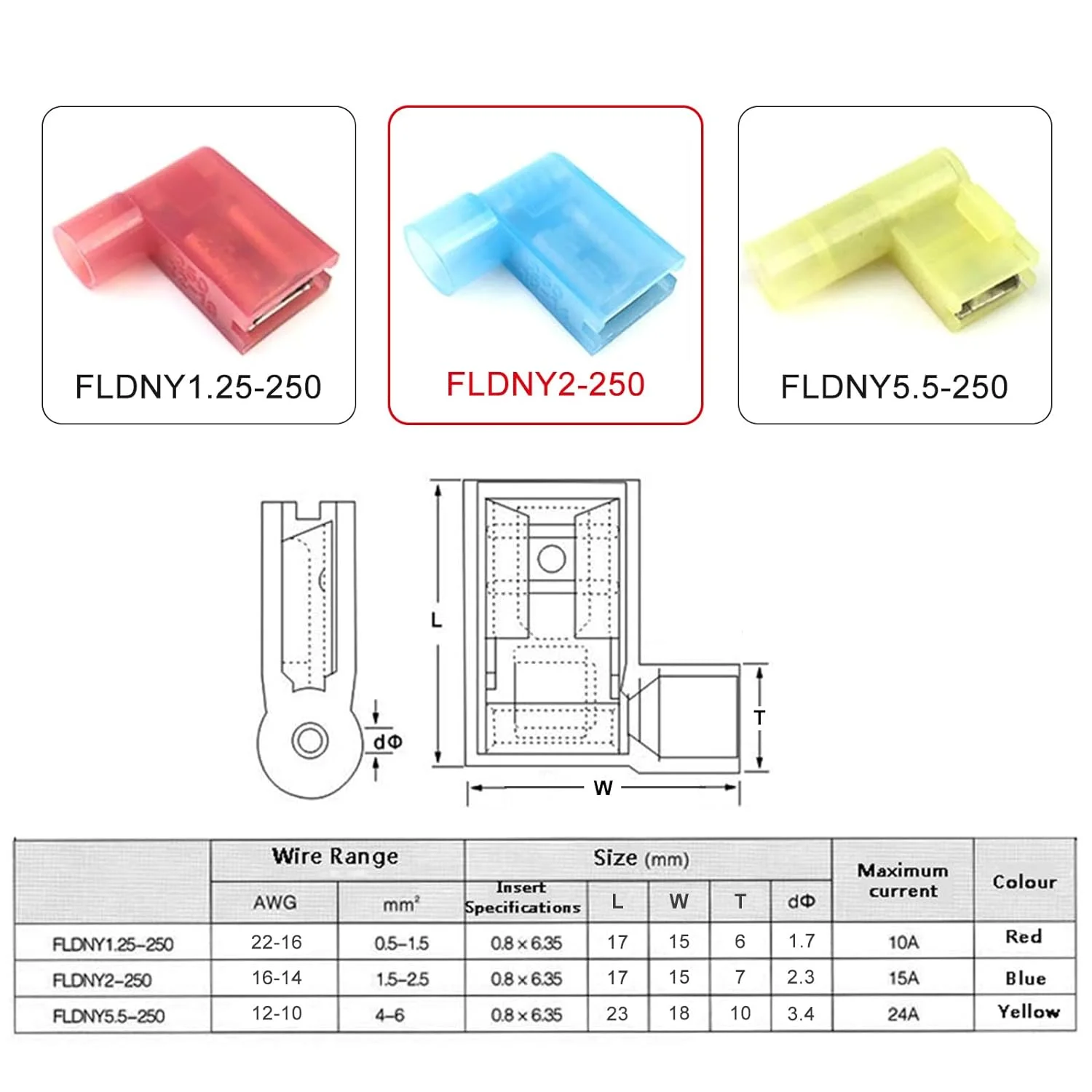 50PCS Flag pattern Degree Nylon Flag Shovel Female Insulation Quick Disconnect Electrical Terminal Connector 22-18 AWG