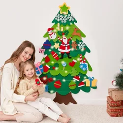 DIY Felt Toddlers Wall Hanging Christmas Tree for Kids Xmas Party Decor 32 Ornaments Children New Year Gift with String Light