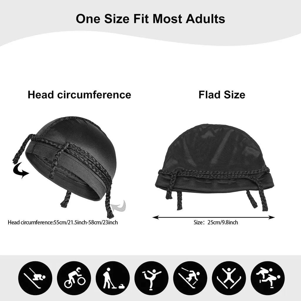 Satin Braided Wave Hip Hop Skullcap, Adjustable Solid Color Brimless Round Crown Breathable Head Cap for Adults
