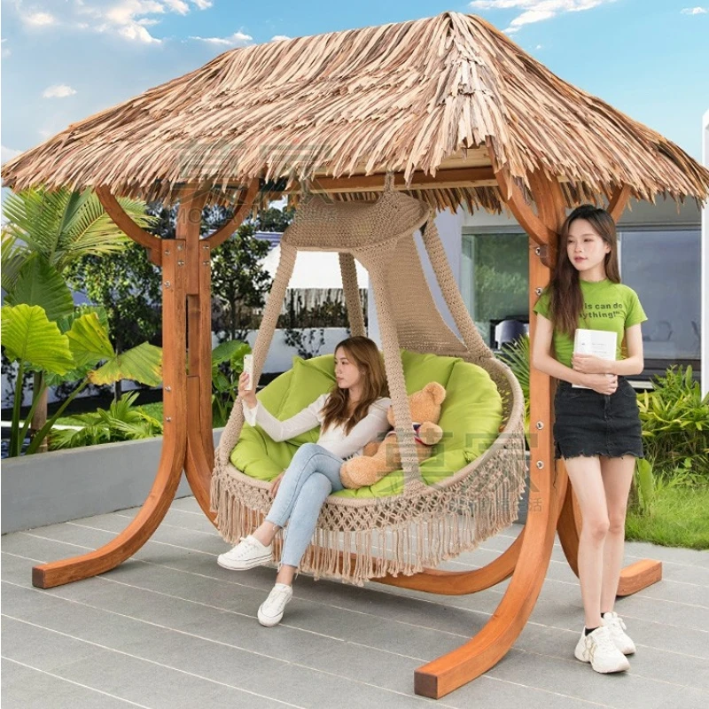 Columpio al aire libre del sudeste asiático, mecedora de balcón, silla reclinable de madera maciza, cama mecedora colgante, cesta colgante