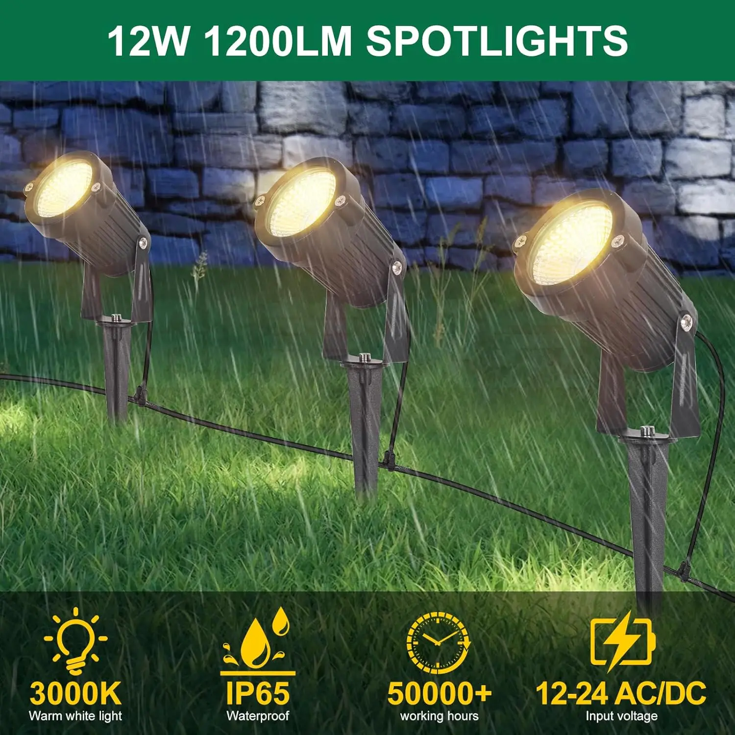 (16Pack) 5W Low Voltage Landscape Lights LED Lawn Lamps with Connectors and Spike Stand, 12V 24V Spotlights Yard Garden Pathway