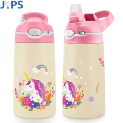 400ML Water Bottle for Children,Thermos With Cute Pattern,Children Thermal Bottle , School Kids Water Bottle With Straw BPA Free