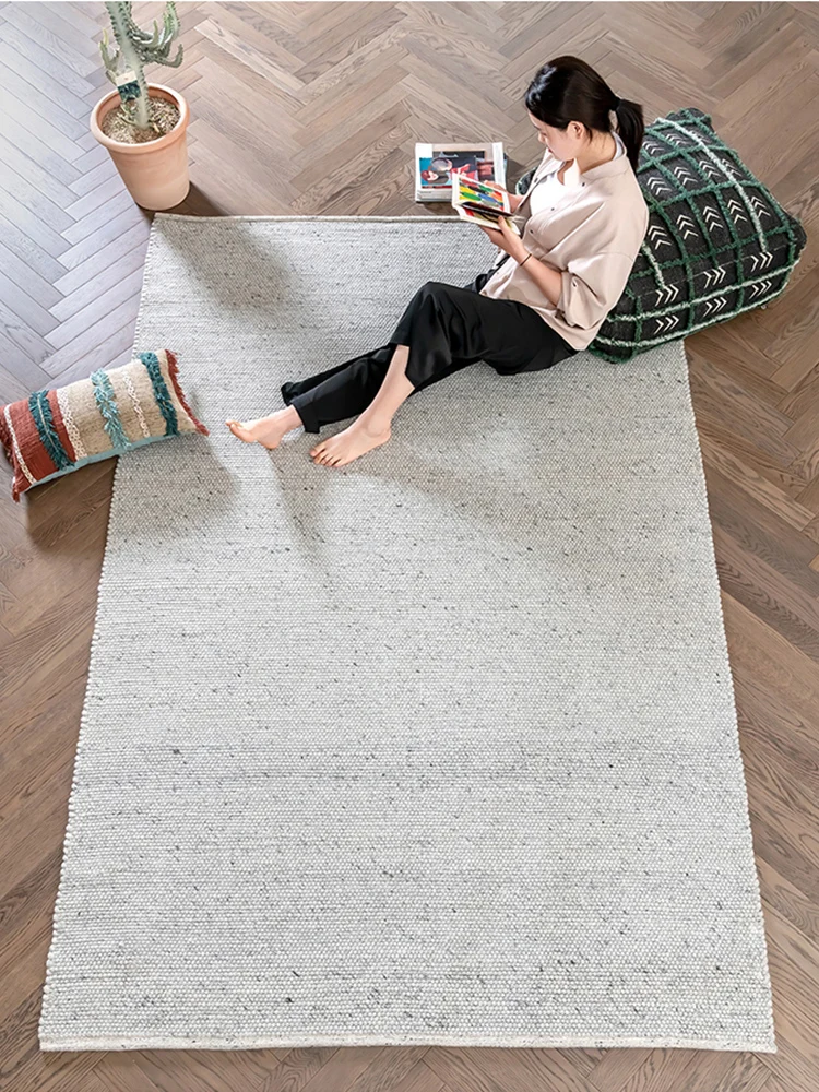 Hand Woven Wool Living Room Carpets Grey Parlor Handmade Area Rug Sofa Coffee Table Floor Mat Modern Bedroom Carpet Bed Mat