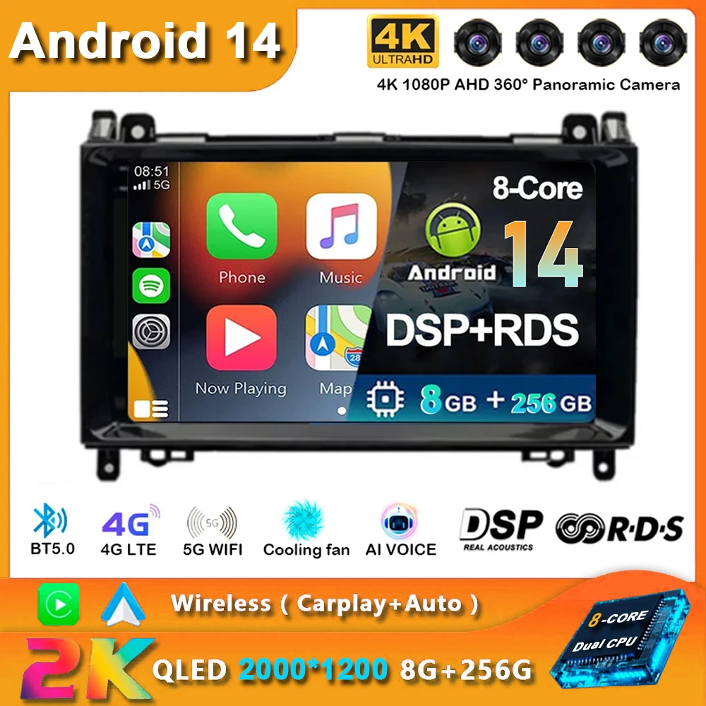 

Android 14 Carplay Car Radio For Mercedes Benz B200 W169 W245 Viano Vito W639 Sprinter W906 Navigation GPS Multimedia Player BT