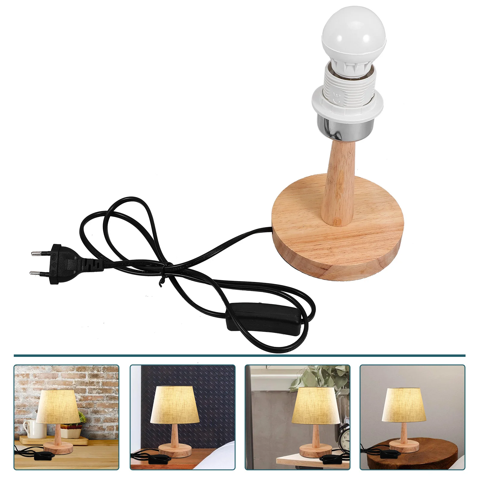 Wooden Table Base Rounded Desk Light Stand E27 Bulb Holder For Bedroom Office E27 Light Bulb Stand Decor Table Lamp Accessory