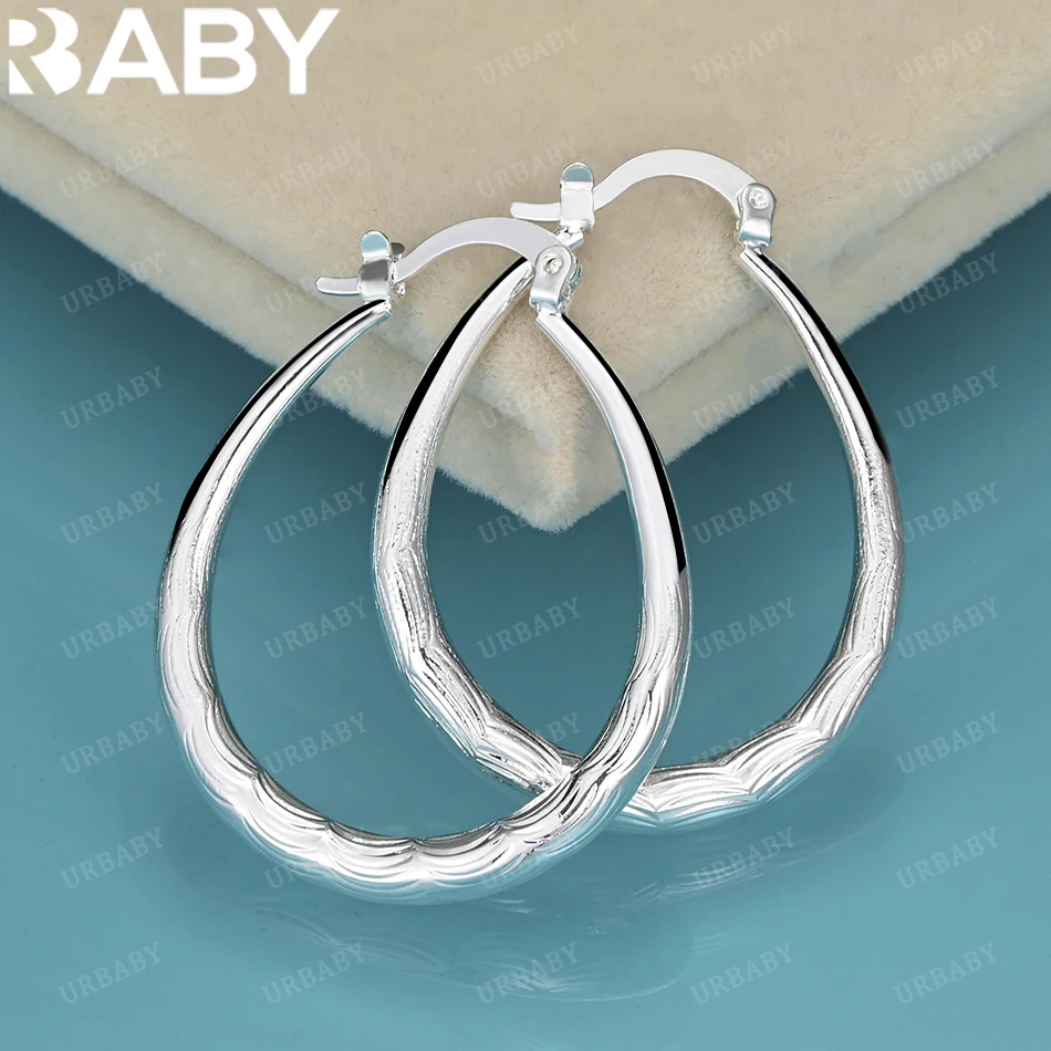 

URBABY 925 Sterling Silver Water Ripples Hoop Earrings For Women Fashion Classic Jewelry Engagement Wedding Accessories