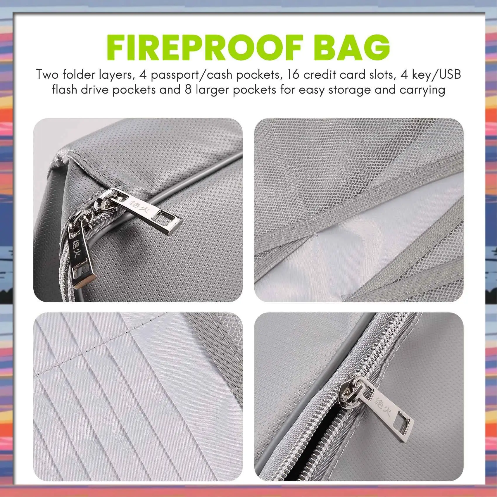 AC18(Guaranteed) Fireproof Document Storage Bag,IPX4 Waterproof Document Storage Bag, Zipper Closure Safety Accessories,For Busi