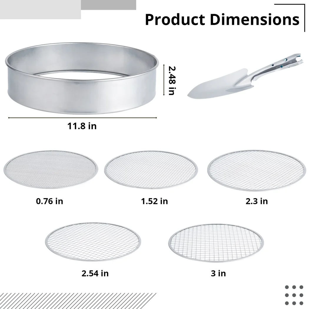 Imagem -04 - Garden Riddle Grupo Peneira do Solo Classificação do Solo com Tamanhos de Malha do Filtro Desmontável pá Aço Inoxidável