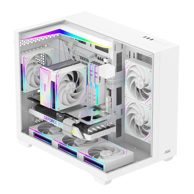 

Game computer sea view room chassis panoramic three-sided glass support M-ATX main board 240 water cooling