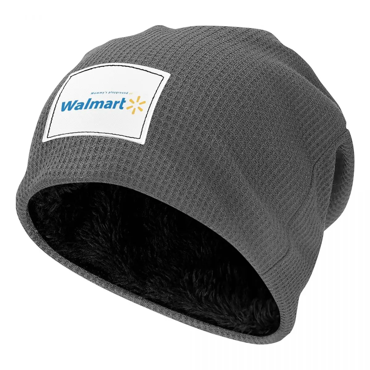 Walmart Waffle Knit Fleece Lined Beanie with PU Leather Patch Unisex Warm Winter Soft Cap