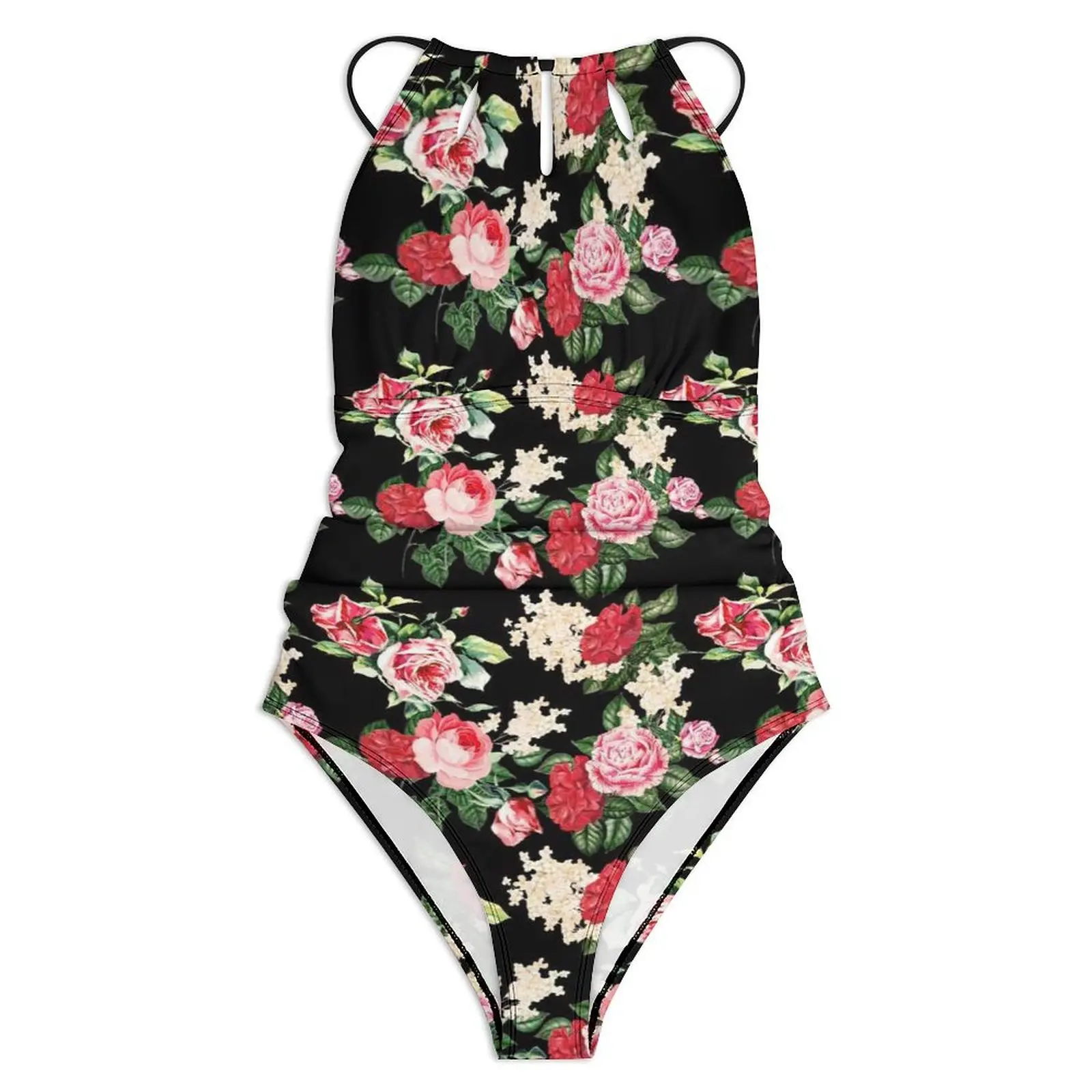 Retro Flower Print Swimsuit Sexy Rose Leaf One Piece Swimwear Push Up Bodysuit Trend Surfing Beachwear